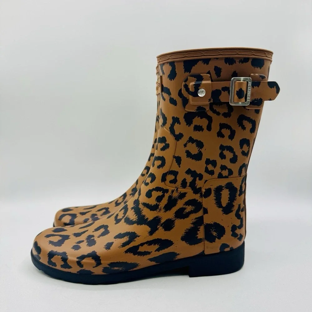 Hunter Original Refined Rain Boots Women's Size‎ 8 Leopard Print Brown